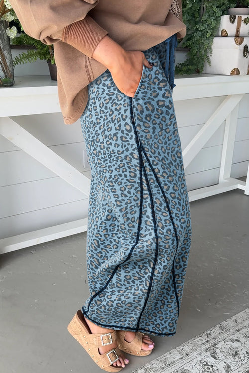 Blue leopard wide leg