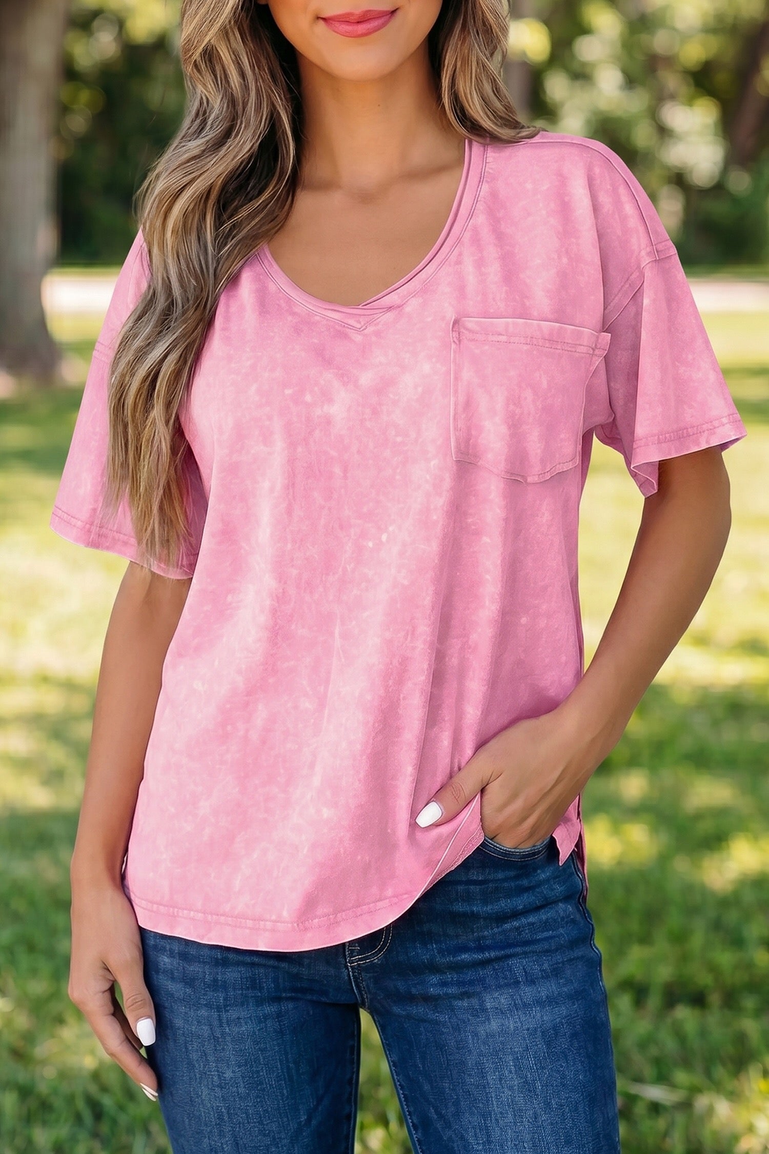 Sachet pink cotton mineral wash T-shirt