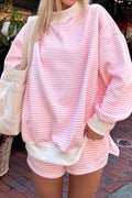 Pink stripe oversized mock neck sweatshirt