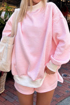 Pink stripe oversized mock neck sweatshirt