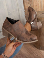 Brown Tulip Opening Suede Ankle Boots engraved
