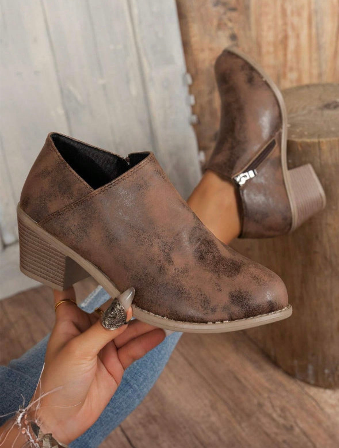 Brown Tulip Opening Suede Ankle Boots