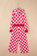 Red Checkered Print Loose Pants