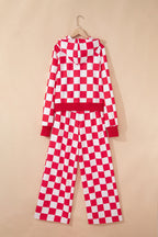 Red Checkered Print Loose Pants