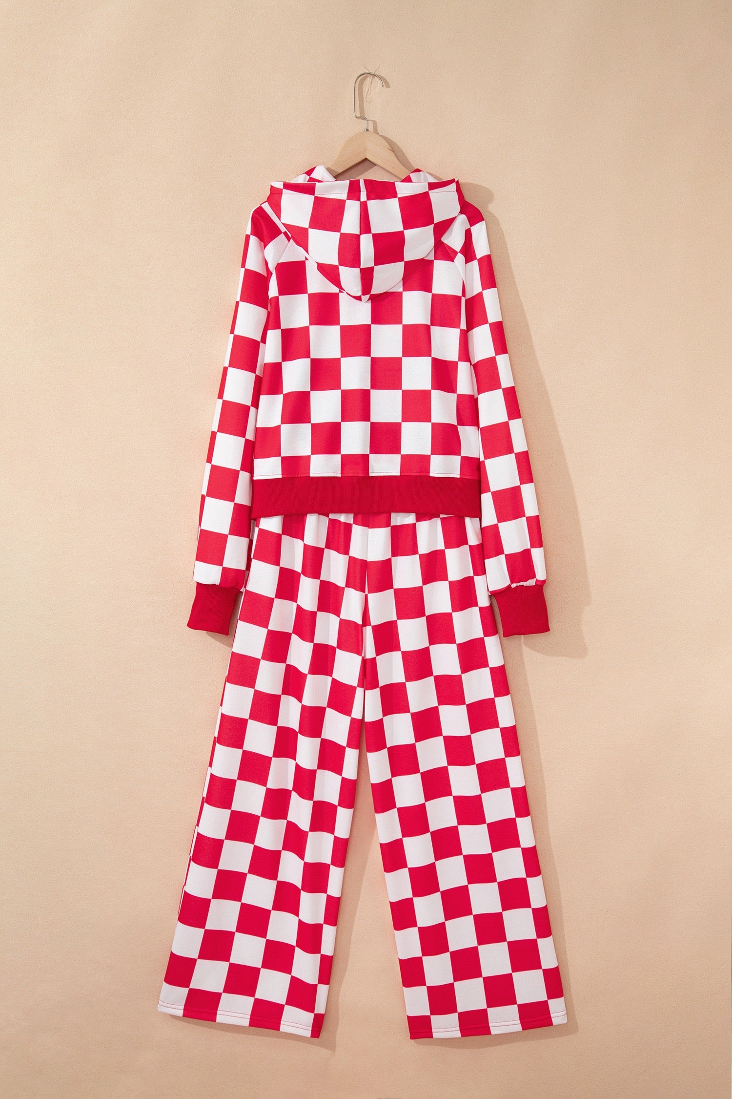 Red Checkered Print Loose Pants