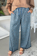 Blue leopard wide leg