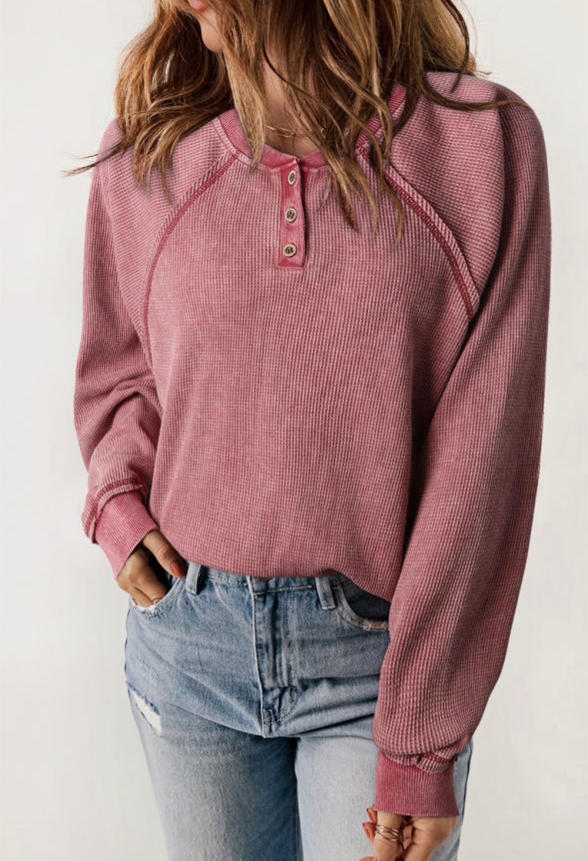 Pink waffle knit long sleeve