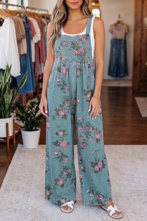 Beau Blue Floral Print Pleated High Waist