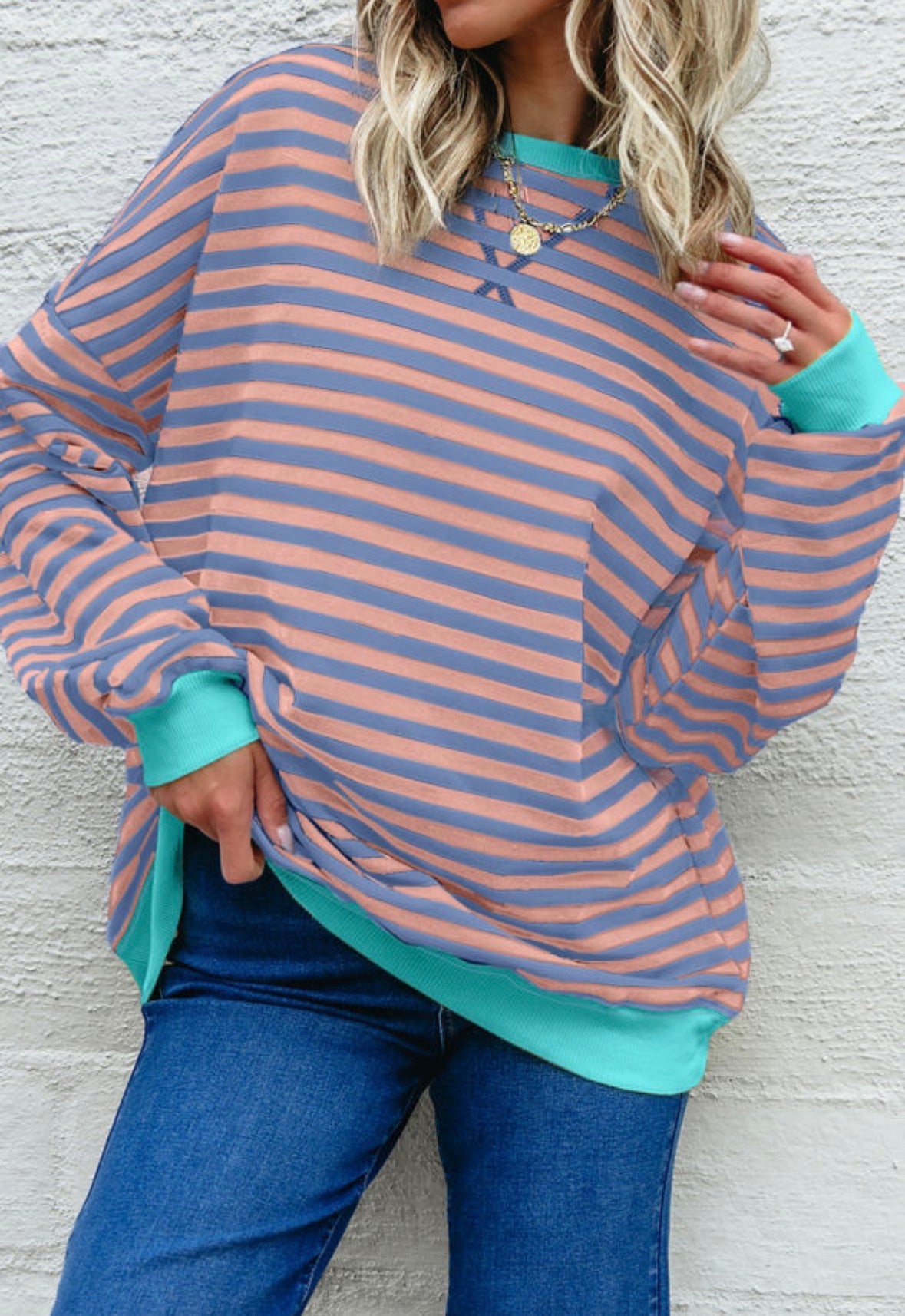 Stripped blue and pink sweatshirt