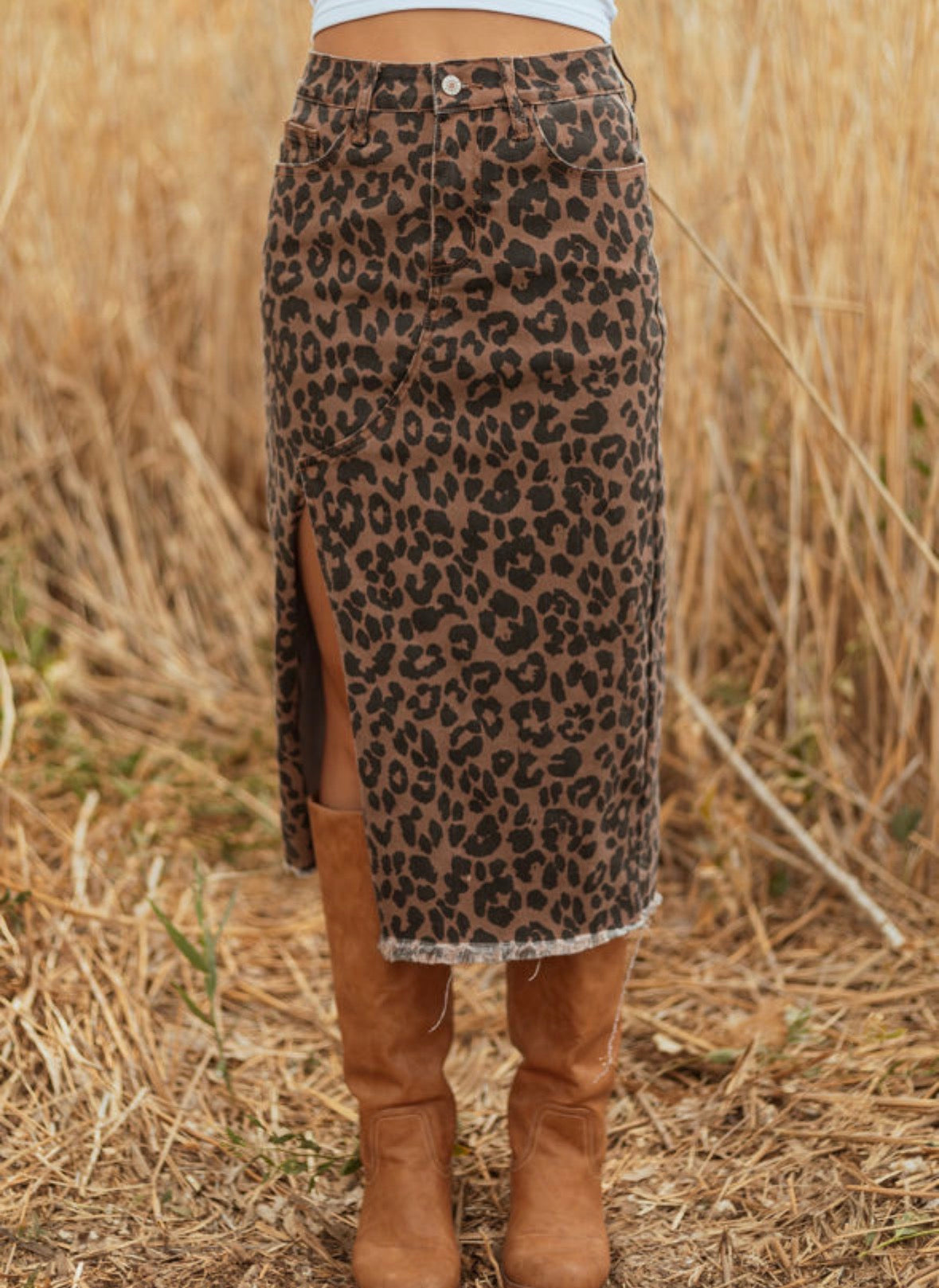 Leopard denim skirt