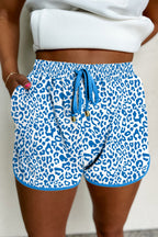 Blue Leopard Drawstring Shorts