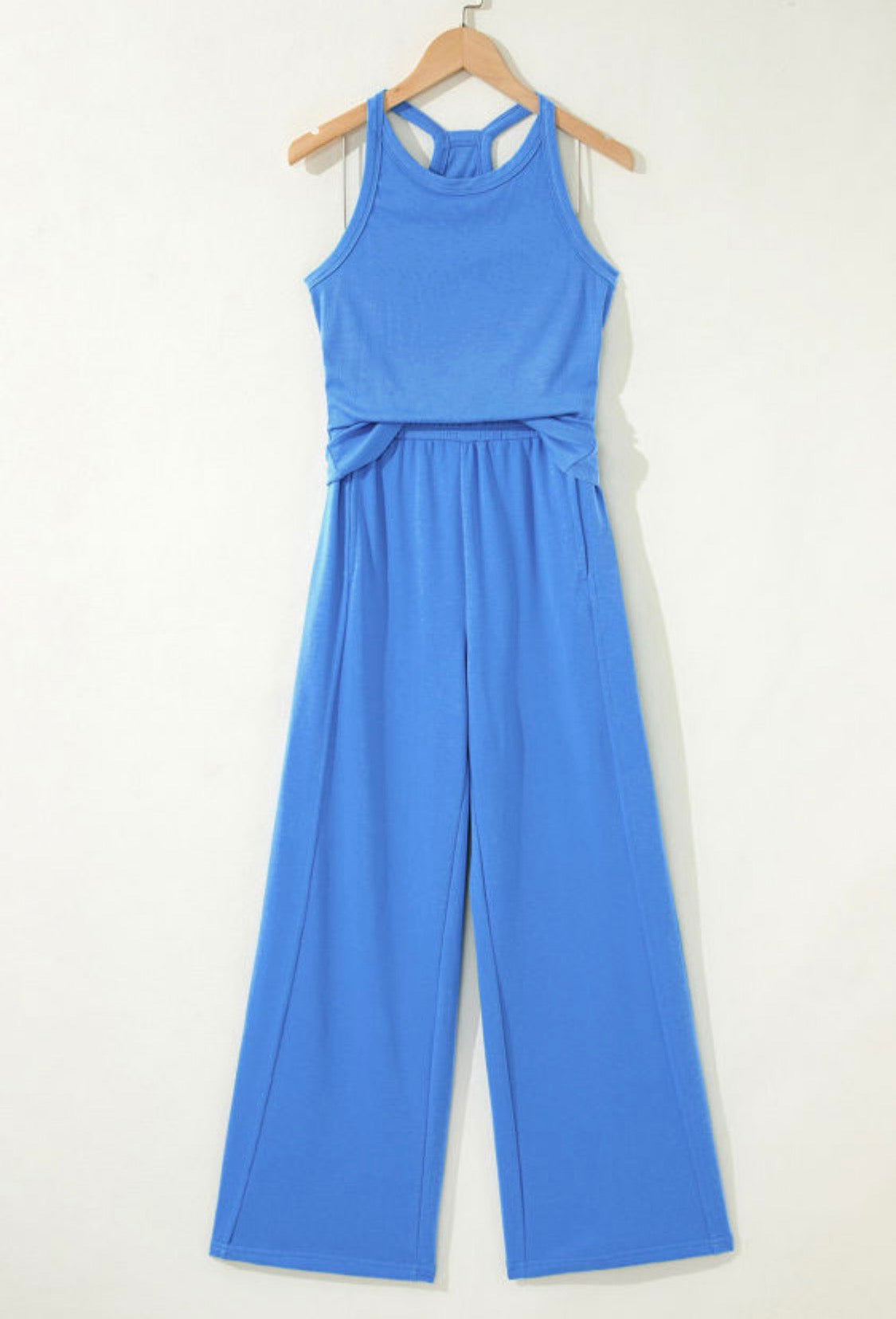 Sky Blue Ribbed Lightweight Sweatpants