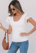 White Eyelet Ruffle Sleeve Slim Fit