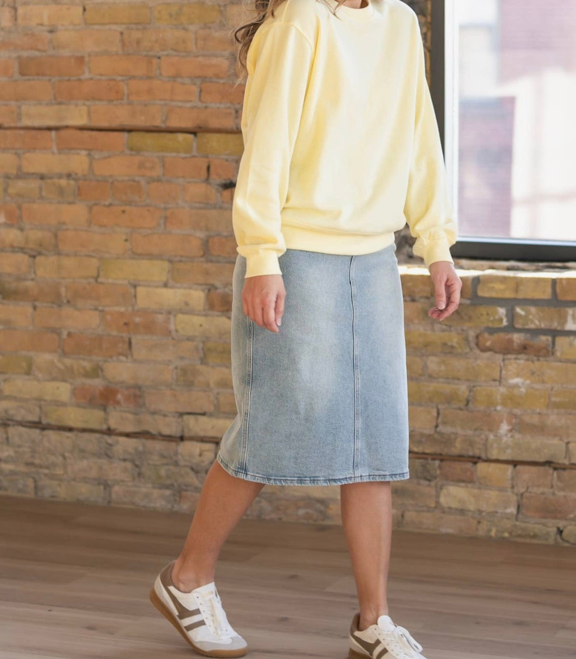 Greta Light Wash Midi Denim skirt